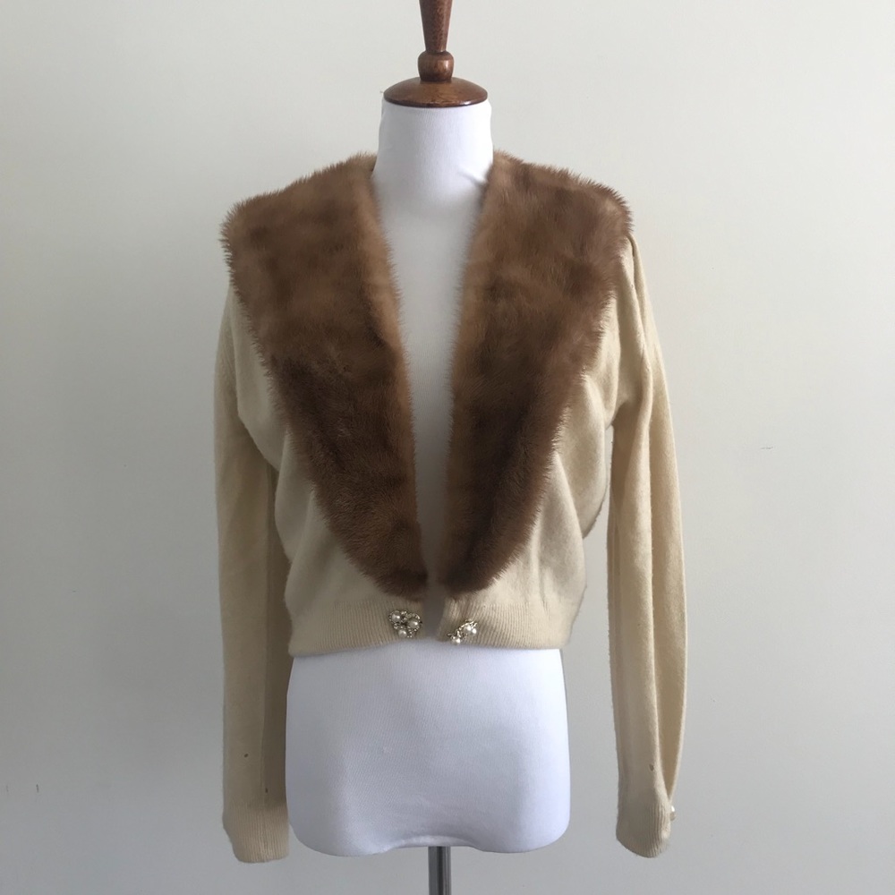 Vintage 40-50s Real Fur and Cashmere Cardigan